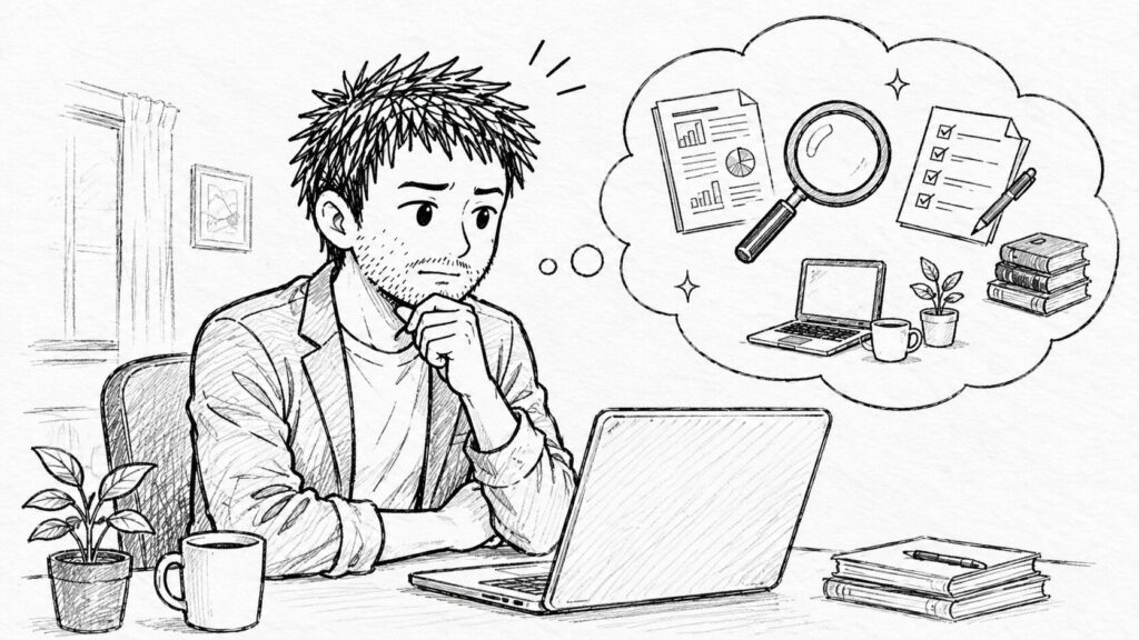 リサーチのバイトについて調べるユーザーのイラスト