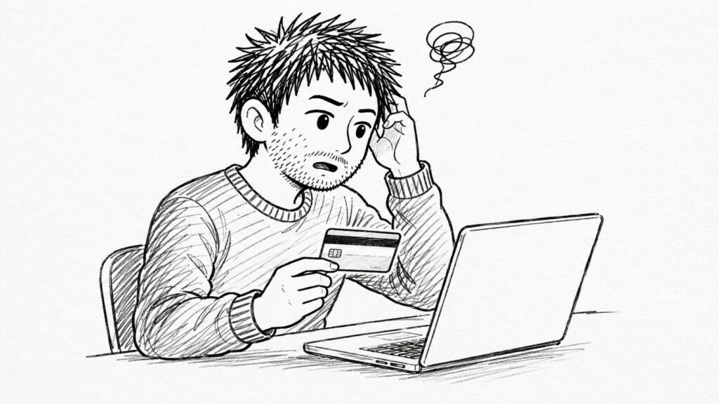 カードが登録できず悩むユーザーのイラスト
