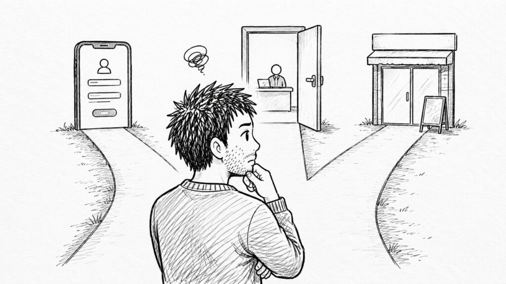3つの分かれ道で買い手・売り手・PayPalのどこで止まっているか切り分けるイラスト