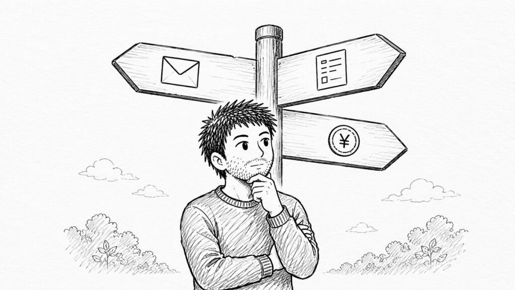 3方向の標識でキャンセル無視のパターンを表すイラスト