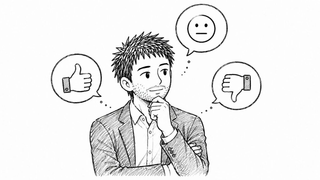 ポジティブ・ニュートラル・ネガティブの3種類の評価を表すイラスト
