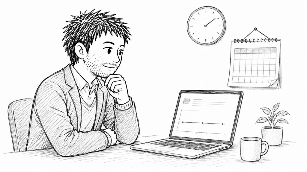 時計とカレンダーで売れるまでの日数の基準を確認するイラスト