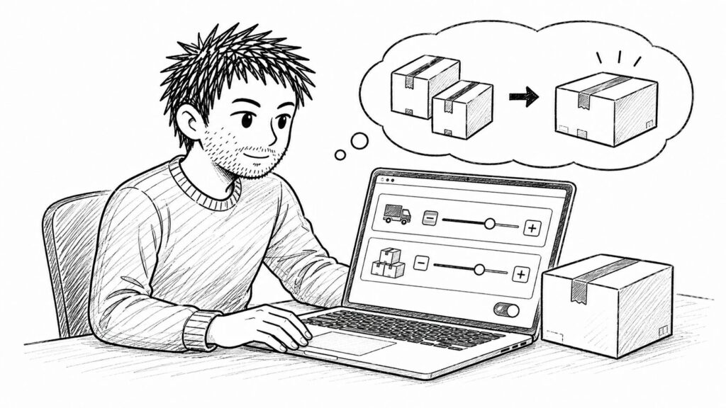 設定画面で一律送料ルールを作るセラーのイラスト