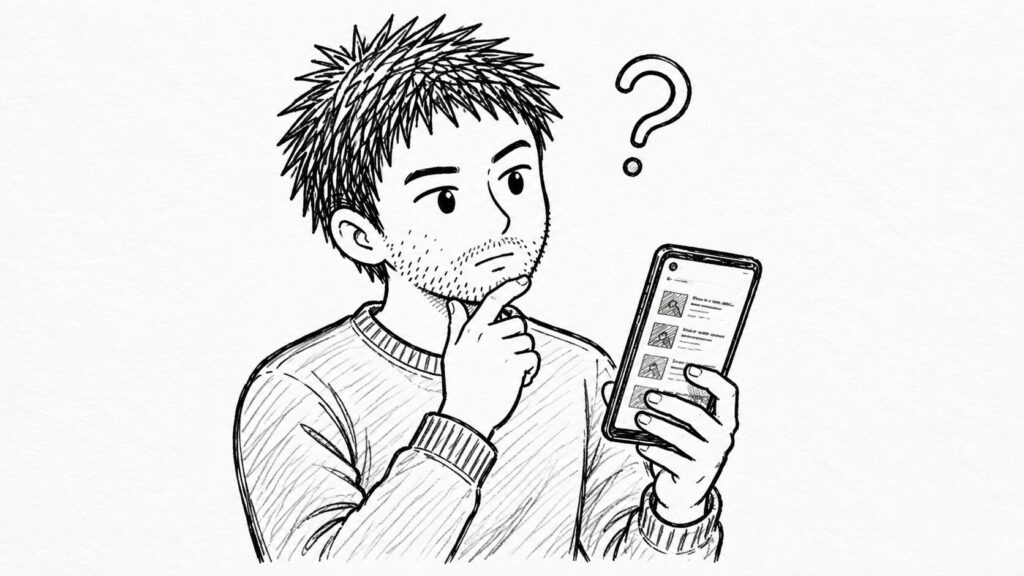スマホで誤情報の真偽を確かめるユーザーのイラスト