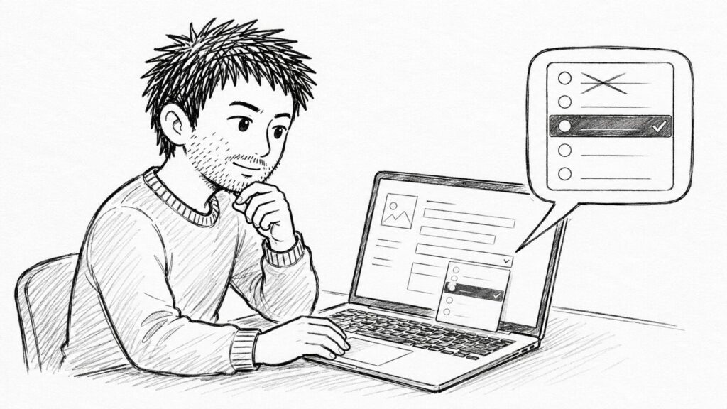 選べなくなったUnknownの選択肢を画面で確認するイラスト