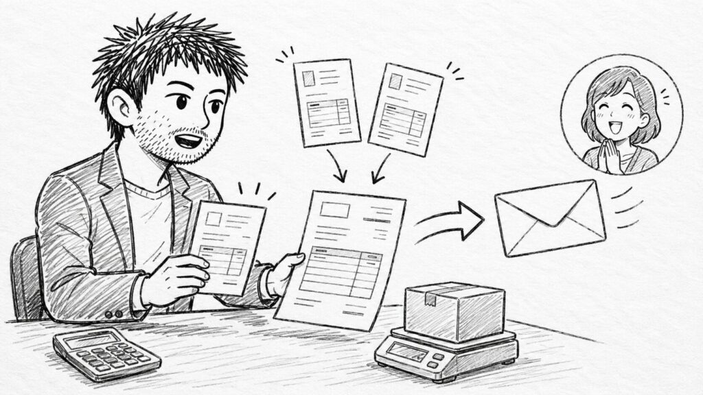 合算した請求書をメールで送るSend invoiceの手順のイラスト