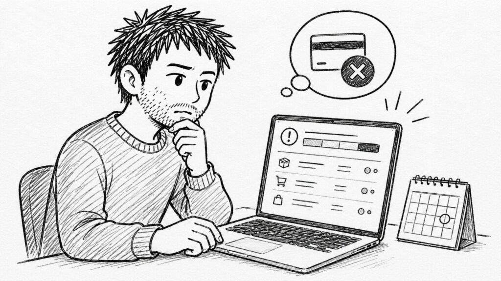 ビジネス日と暦日の比較で未払い注文のキャンセル期限を表すイラスト