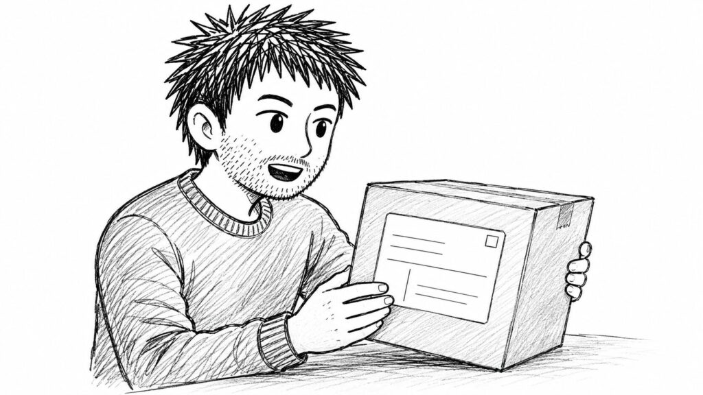 荷物のラベルで送り主情報がどこまで見えるか確認するイラスト