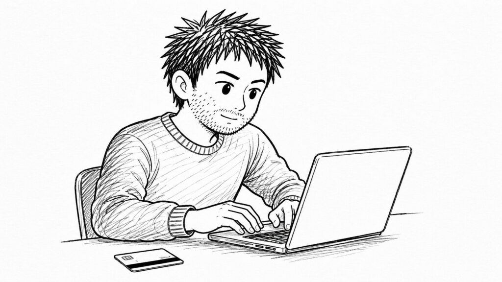 入力値と請求先住所を丁寧に入力し直すイラスト