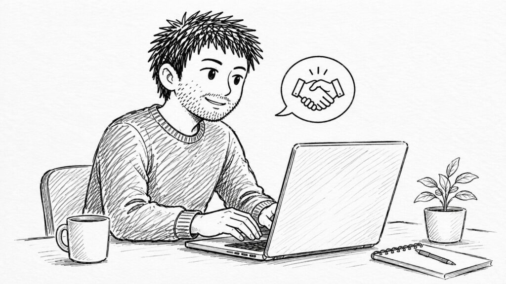 握手の吹き出しで返信テンプレの対応を表すイラスト