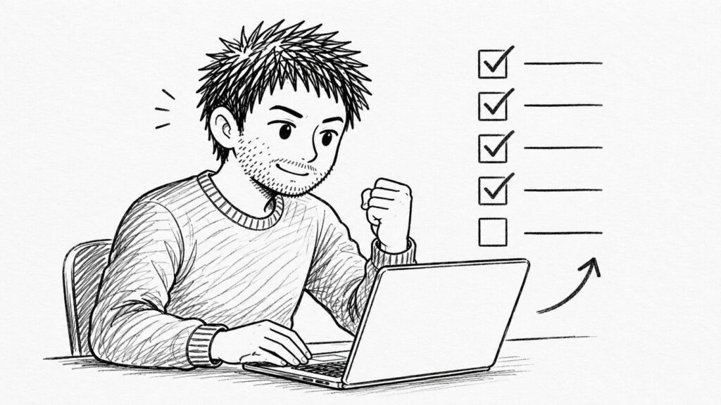 チェックリストを埋めてセラー登録を進めるイラスト