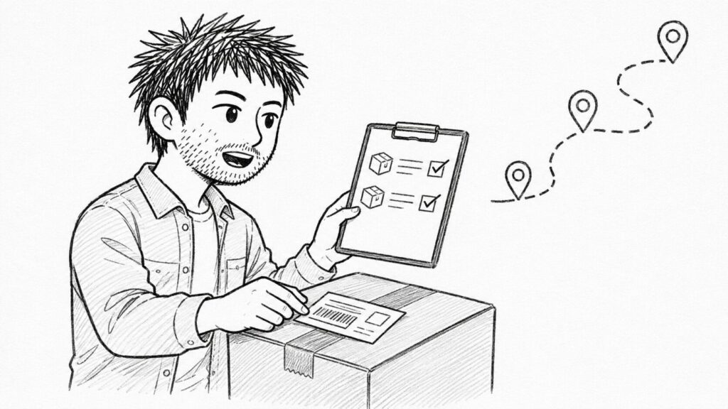 1つのラベルで送る際のチェックリストと追跡経路のイラスト