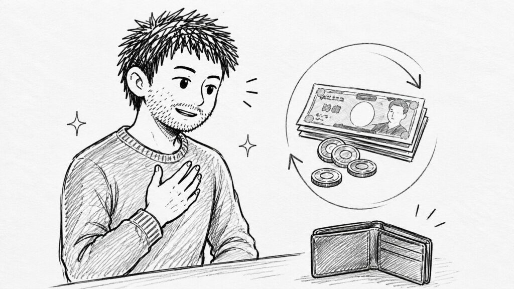財布に戻るお金で返金までの期間を表すイラスト