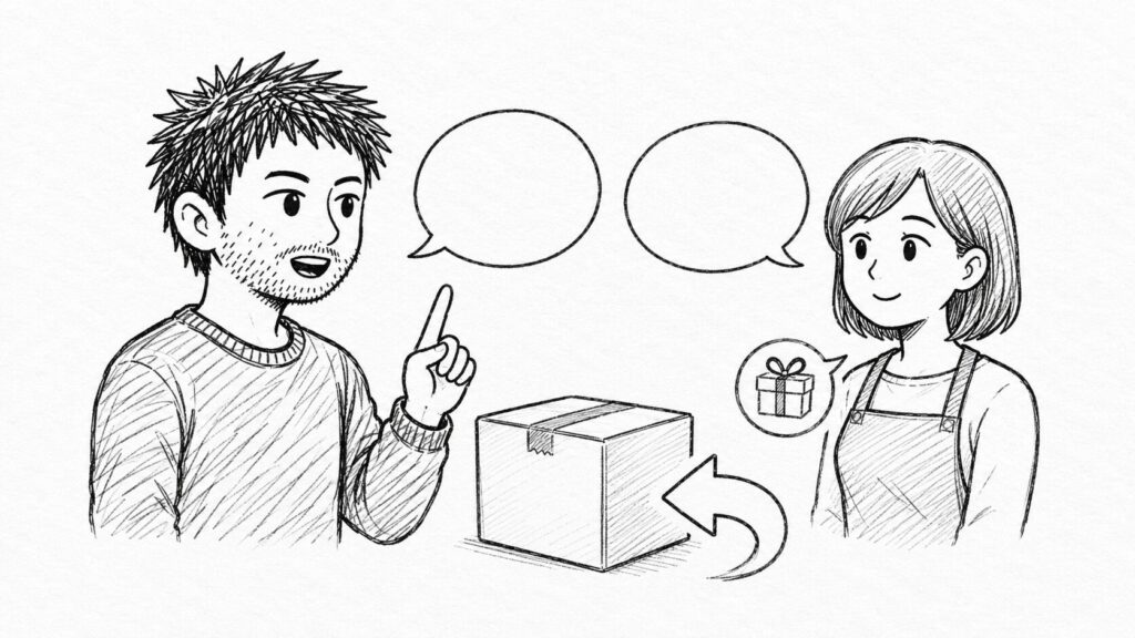 贈り主と受取人が返品について相談するイラスト