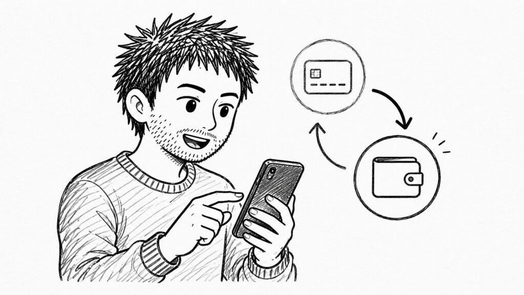 カードからPayPalウォレット経由に切り替える回避策のイラスト