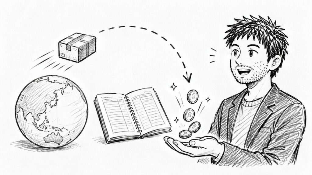 輸出販売で払った消費税が還付として戻ってくる仕組みを表したイラスト