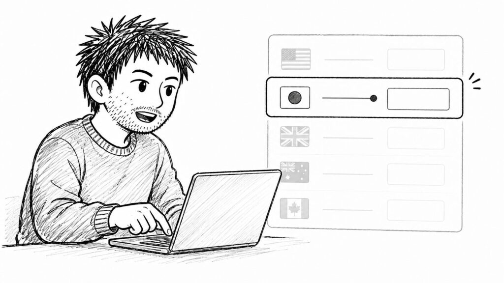 国別の価格設定欄をスライダーで手動調整するイラスト