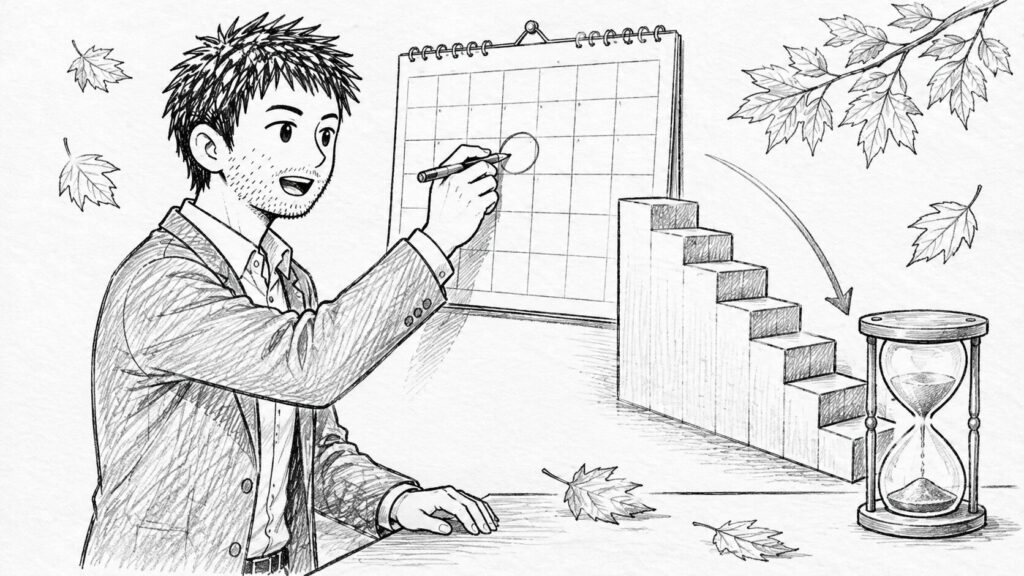 還付申請の期限が迫っていることをカレンダーと砂時計で表したイラスト