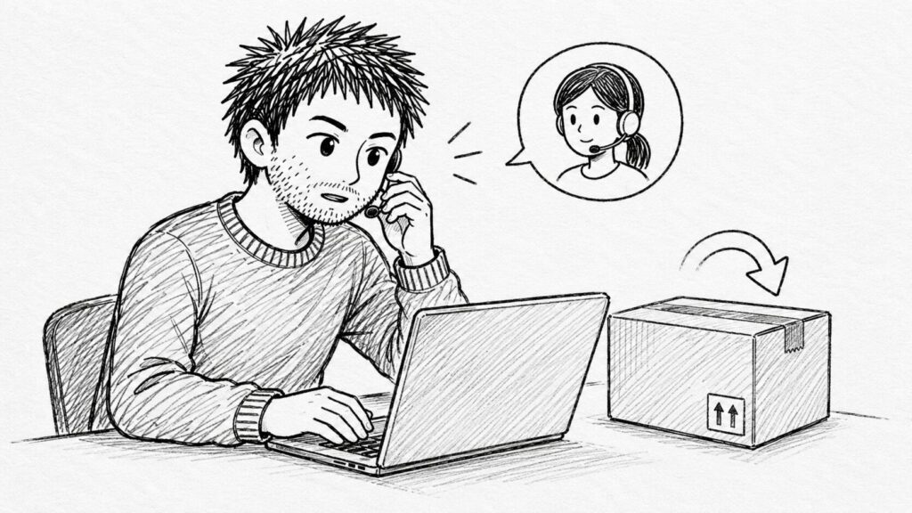 サポートと連絡を取り受取拒否やINRクレームを防ぐイラスト
