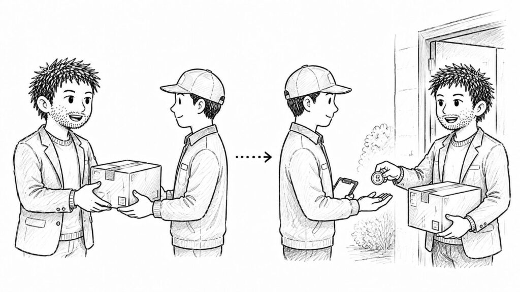 バイヤーが受け取り時に関税を支払う流れを示したイラスト