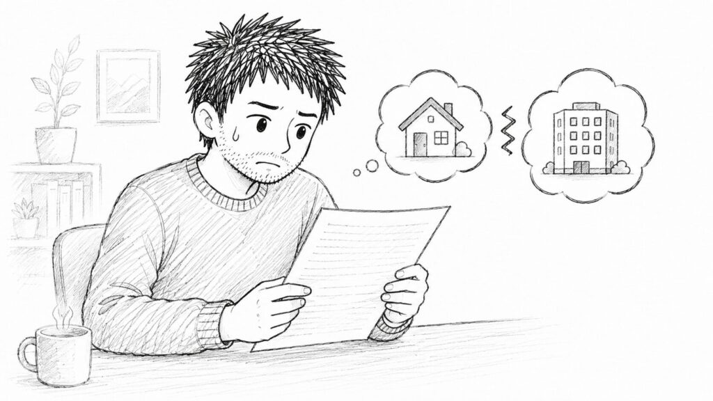 副業の会社バレを心配しながら書類を読むセラーのイラスト