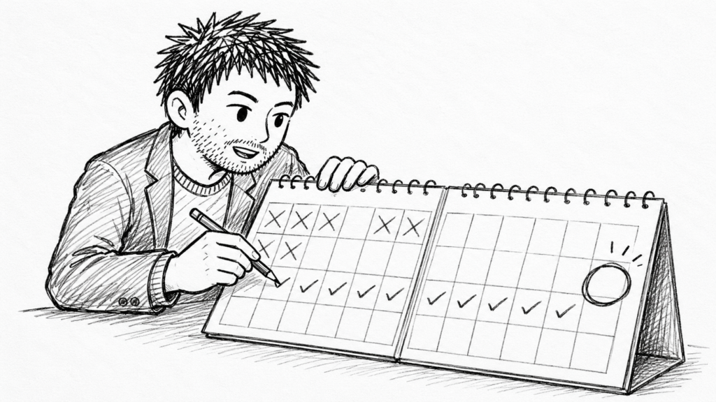 土日祝を除いた40営業日が何日になるかをカレンダーで数える様子のイラスト