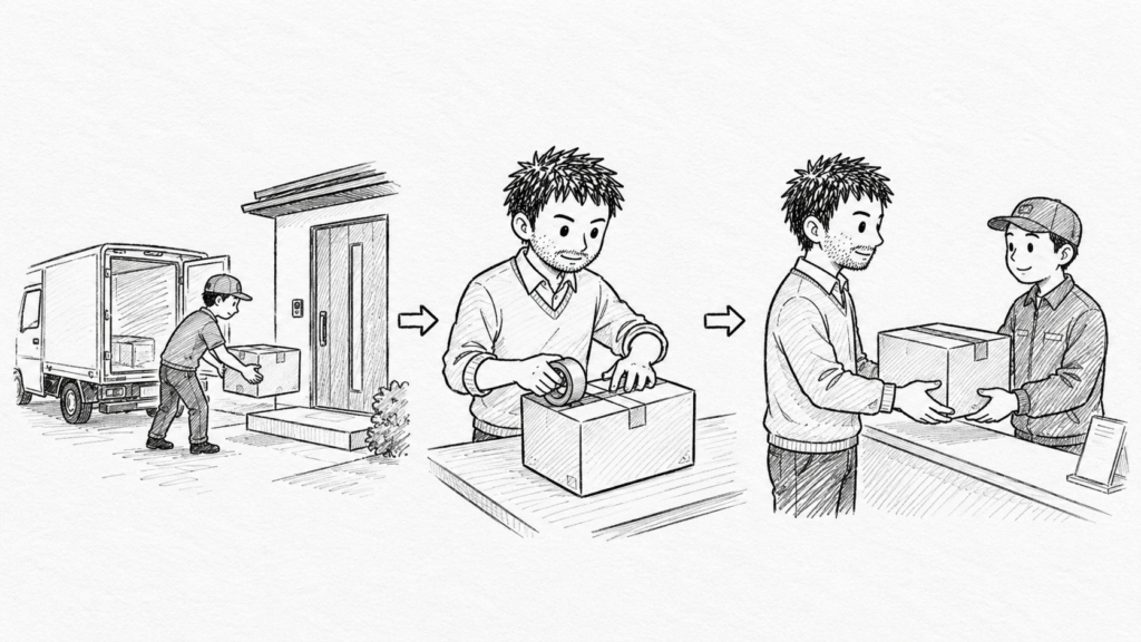 発売日ではなく配送業者に荷物を渡せる日を基準にすることを表したイラスト