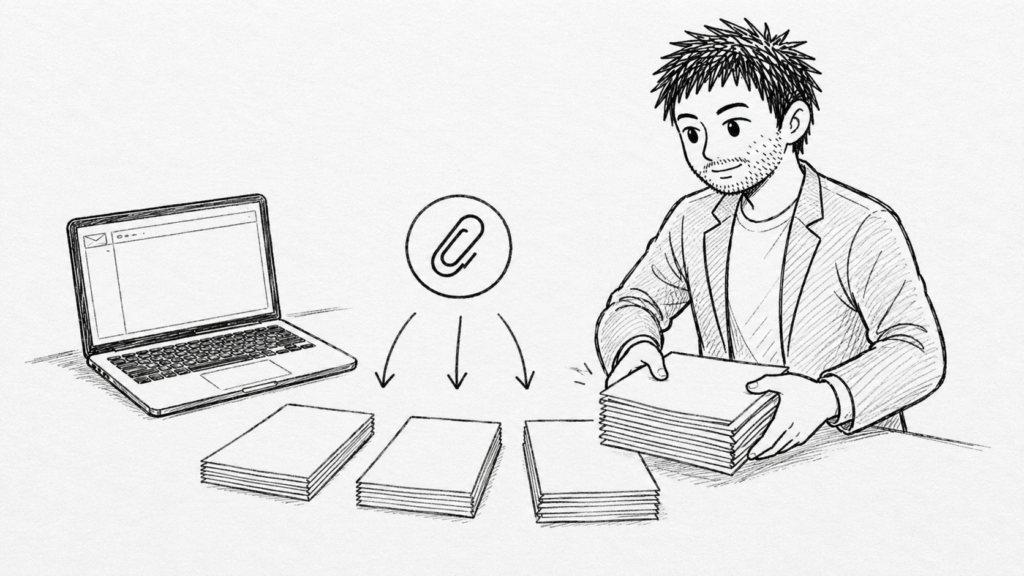 届いた本人確認書類をノートパソコンからアップロードする様子のイラスト