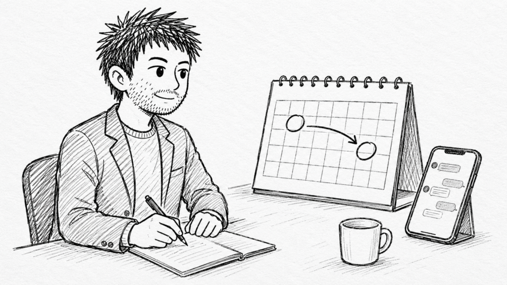 発売が延期して納期が延びたときの対応をカレンダーで組み直す様子のイラスト